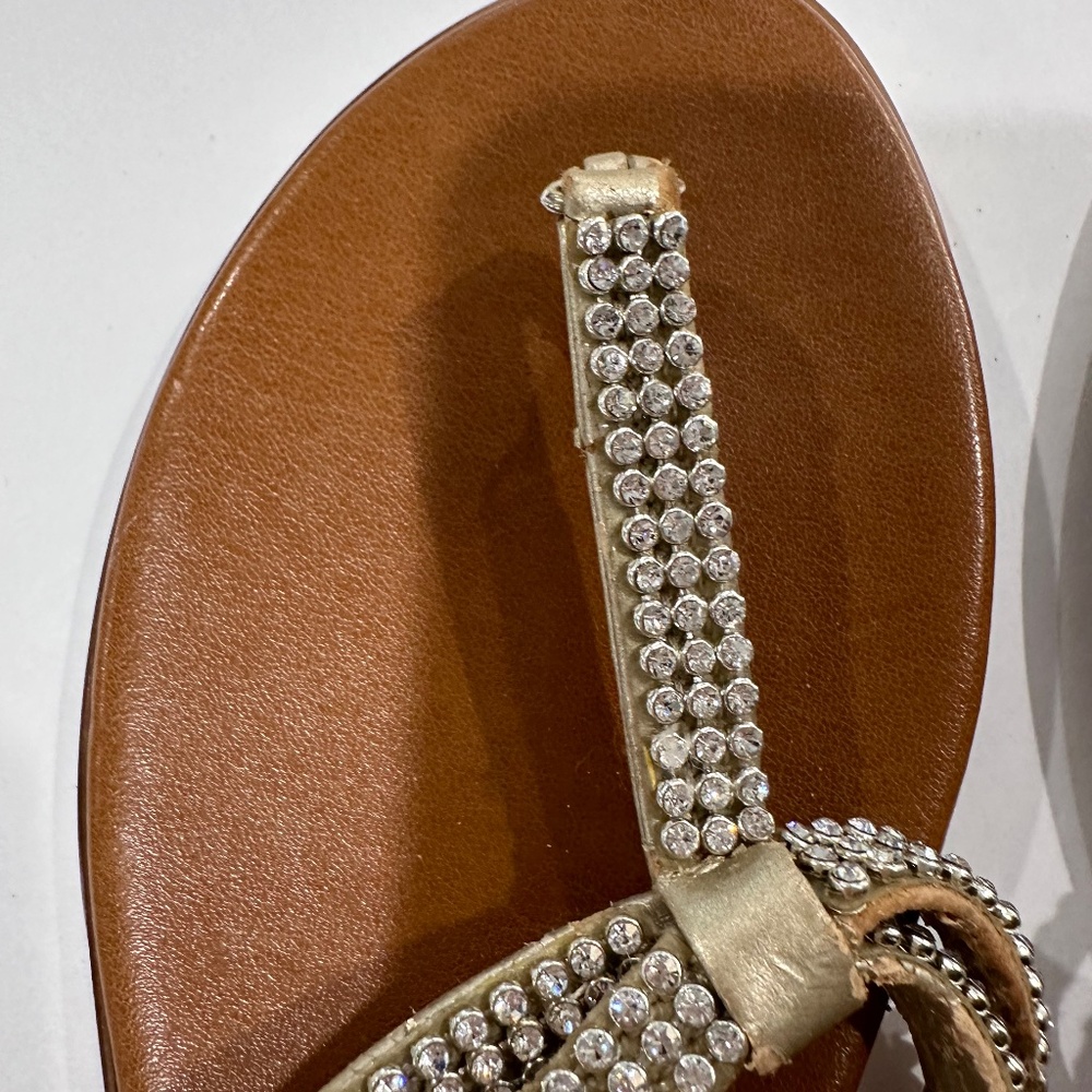 Toscanella brown gold tone rhinestone thong sandal - Size 8. - Picture 6 of 8